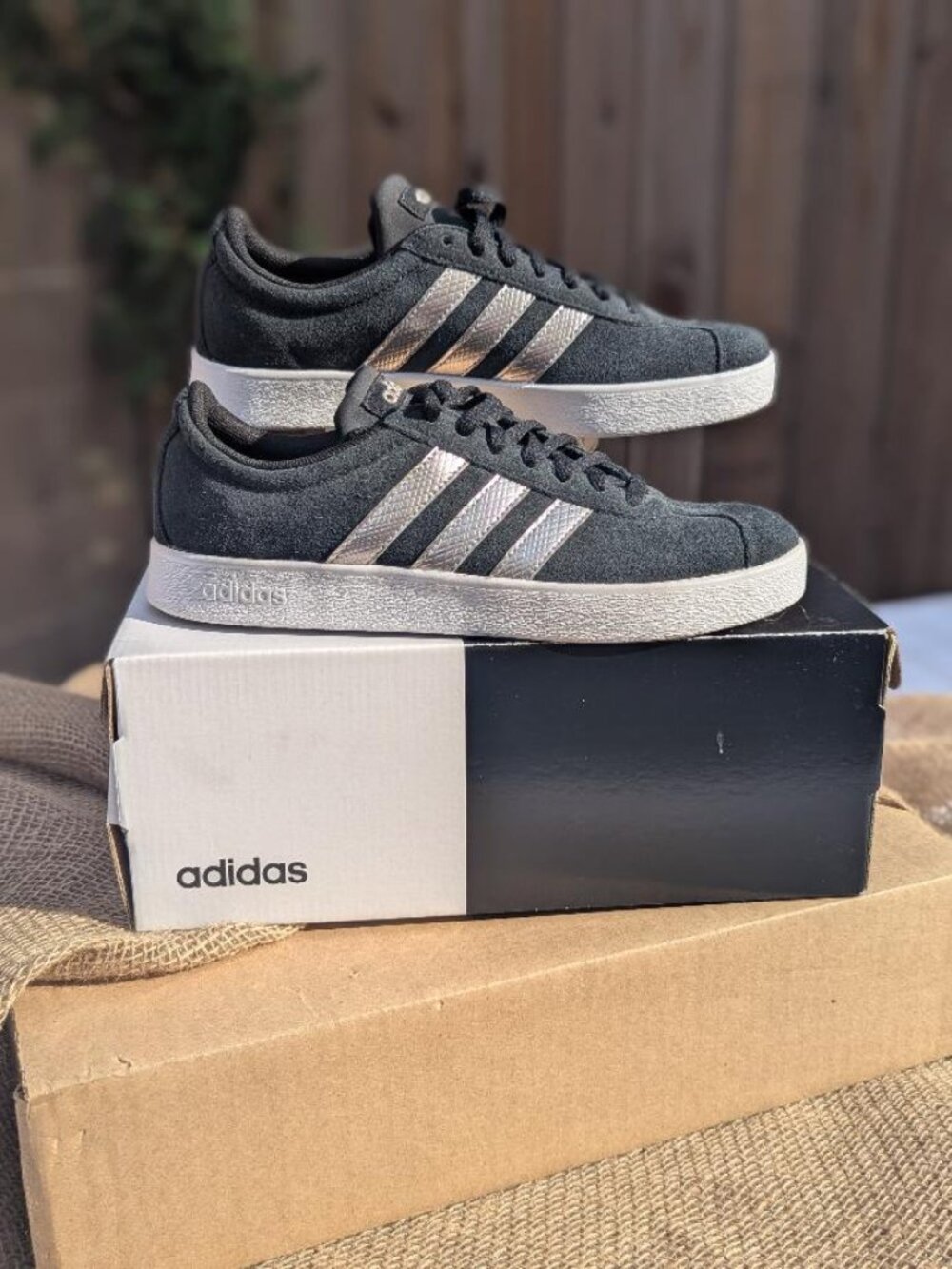 Adidas VL Court 2.0 -- Black/ Platinum Metallic; Women's Size 6